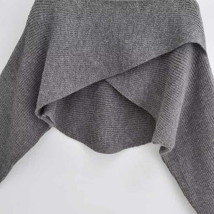 Grey Cross Knit Sweater Ruffled Split Slip Dress