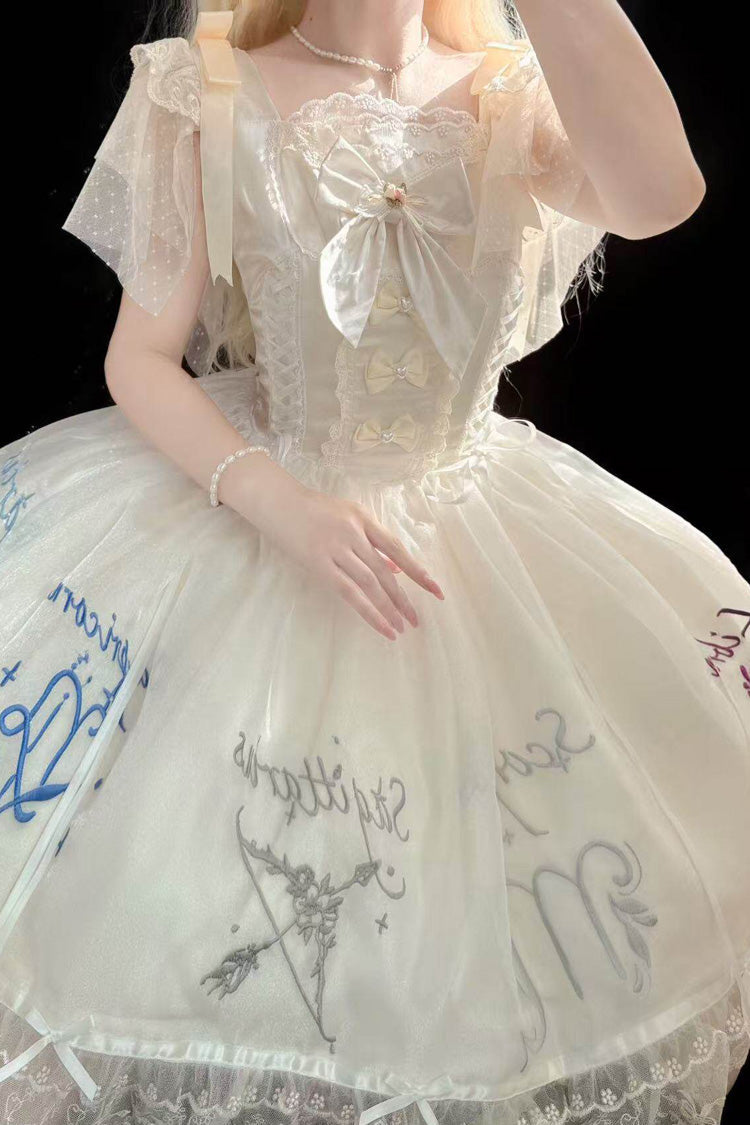 Sleeveless Printed Ruffled Embroidered Bow Sweet Lolita Jsk Dress - The Twelve Zodiac Signs
