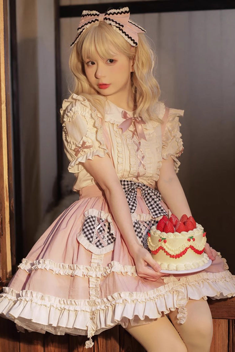 Pink Dorothy Heart Ruffled Bowknot Sweet Lolita Strap Dress
