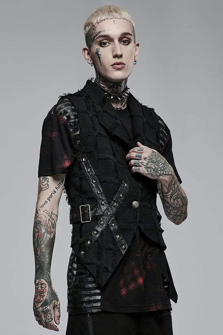 Gothic Asymmetric Faux Fur Back Cutout Leather Rivet Men's Vest