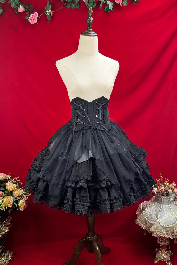 Multi-Layered Ruffled Lace Skirt with Corset Belt