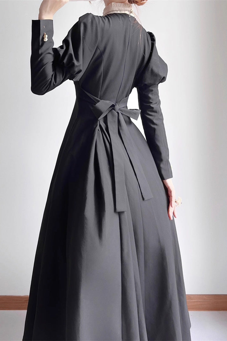 Black Nun Long Puff Sleeve High Waist Gothic Plus Size Dress