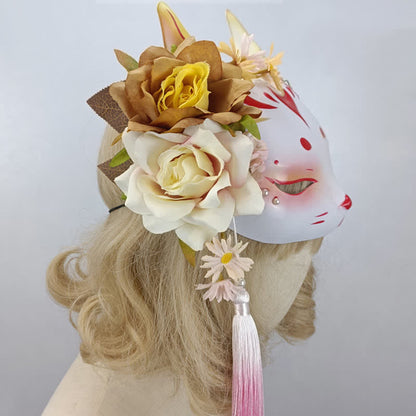 Exquisite Fox Print 3D Flower Vintage Mask