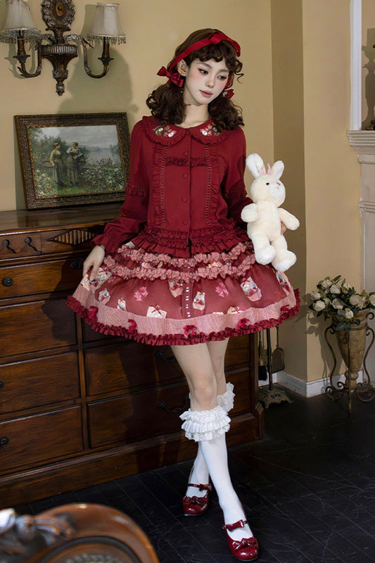 Strawberry Farm Print Embroidery Skirt