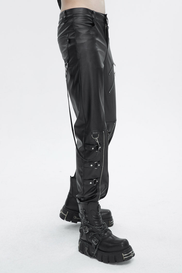 Removable Zipper Faux Leather Punk Pants