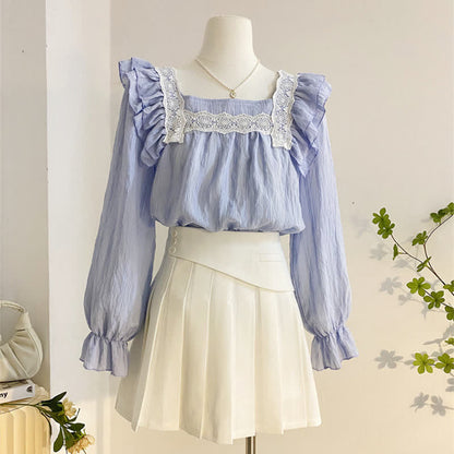 Flouncing Loose Shirt High Waist Pleated Skirt