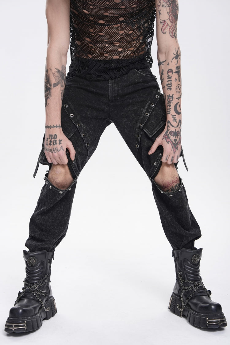 Noir Punk Pants with Pockets, Studs, and Eyelets