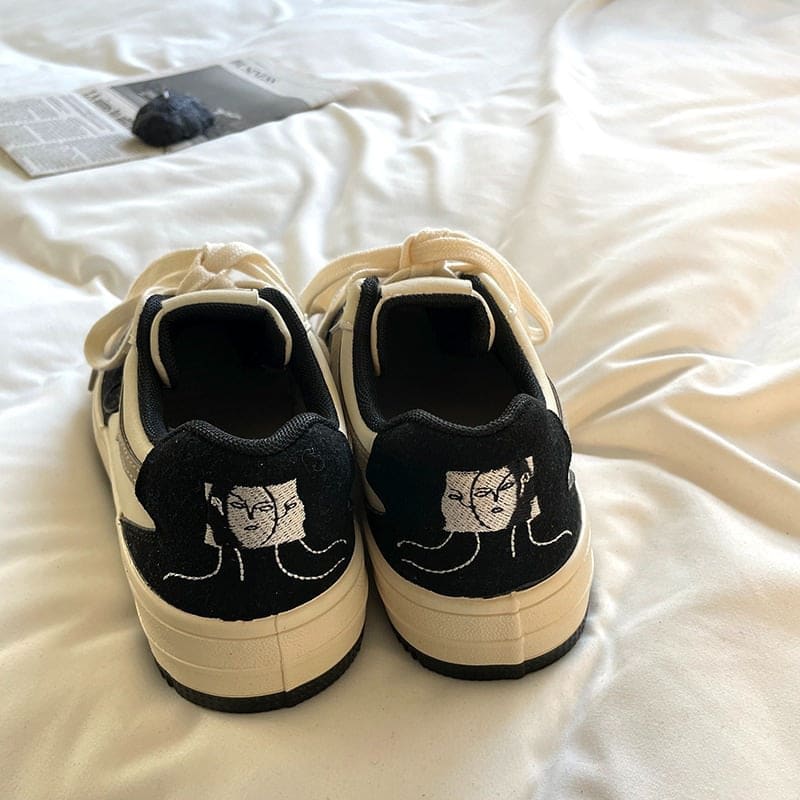 Face Embroidery Black Sneakers - Sneakers