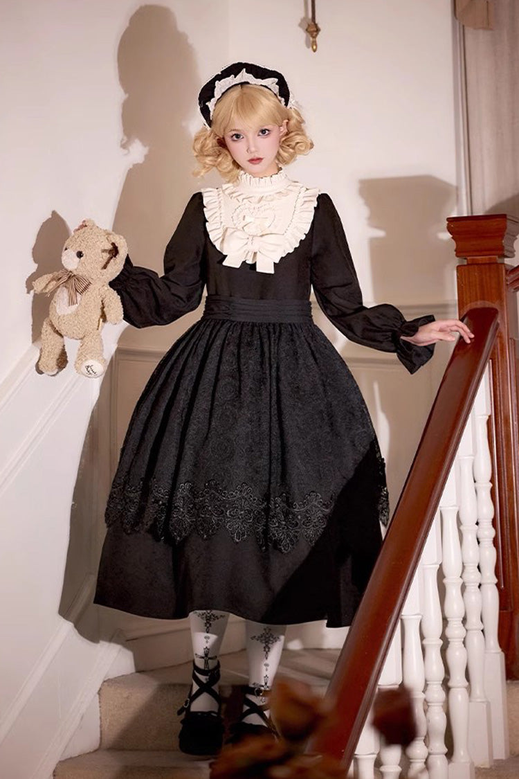 Noir Long Sleeve Bow Lace Sweet Vintage Dress - Twilight Choir