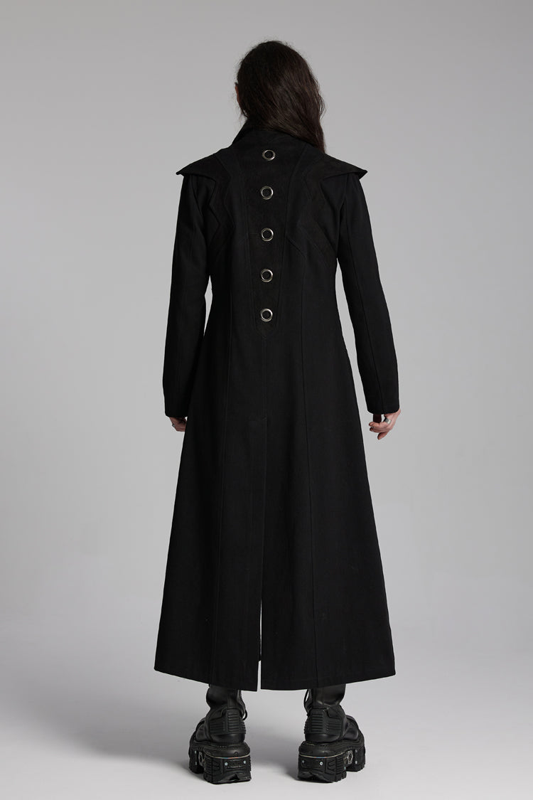 Noir Metallic Ring Zip Long-Sleeve Punk Overcoat for Men