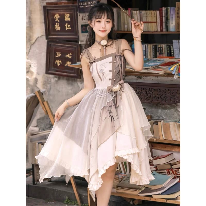 Fairy Brown Cheongsam Dress - Modern Hanfu