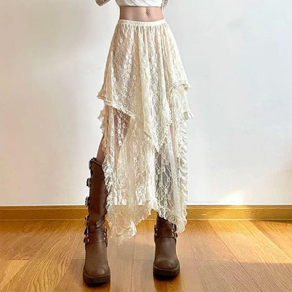 Y2K Asymmetrical Lace Skirt