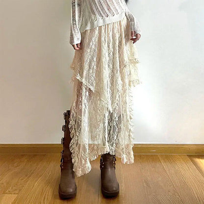 Y2K Asymmetrical Lace Skirt