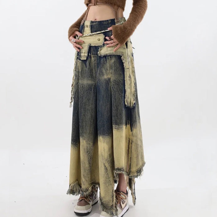 Vintage Washed Long Denim Skirt