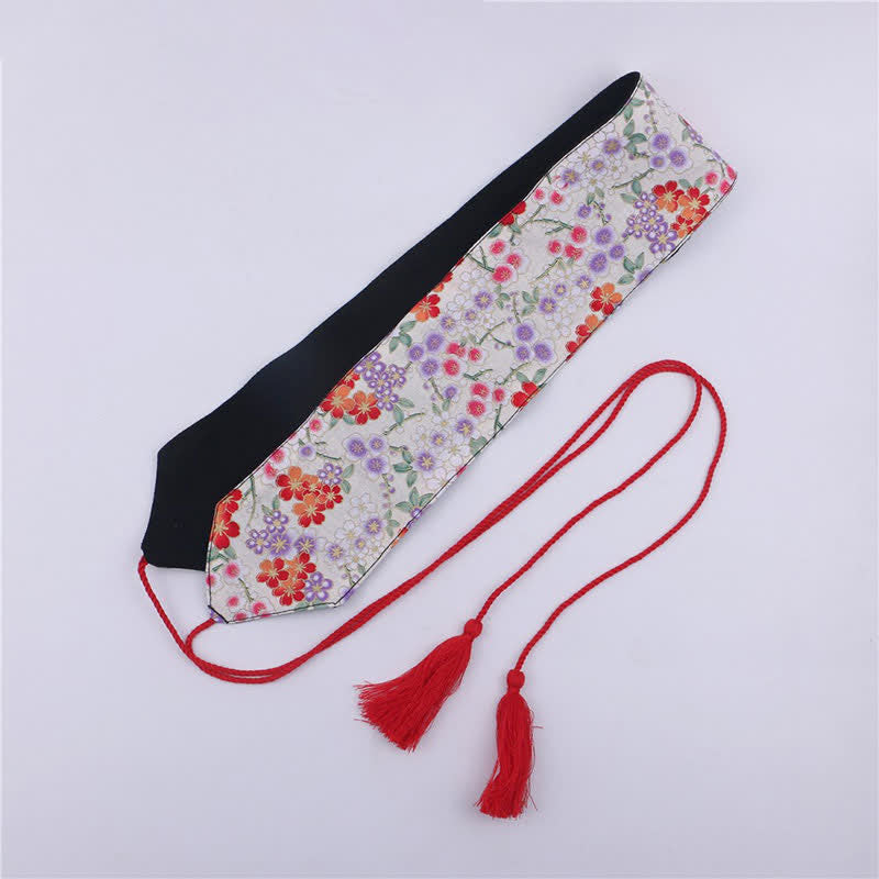 Vintage Print Tassel Lace Up Hanfu Waistband