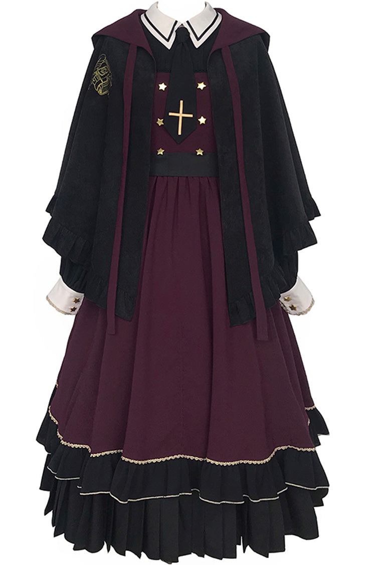 Purple Black Magician Two-Piece Ruffled Gothic Gown