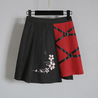 Vintage Sakura Fox Print Lace Up T-Shirt Skirt Set