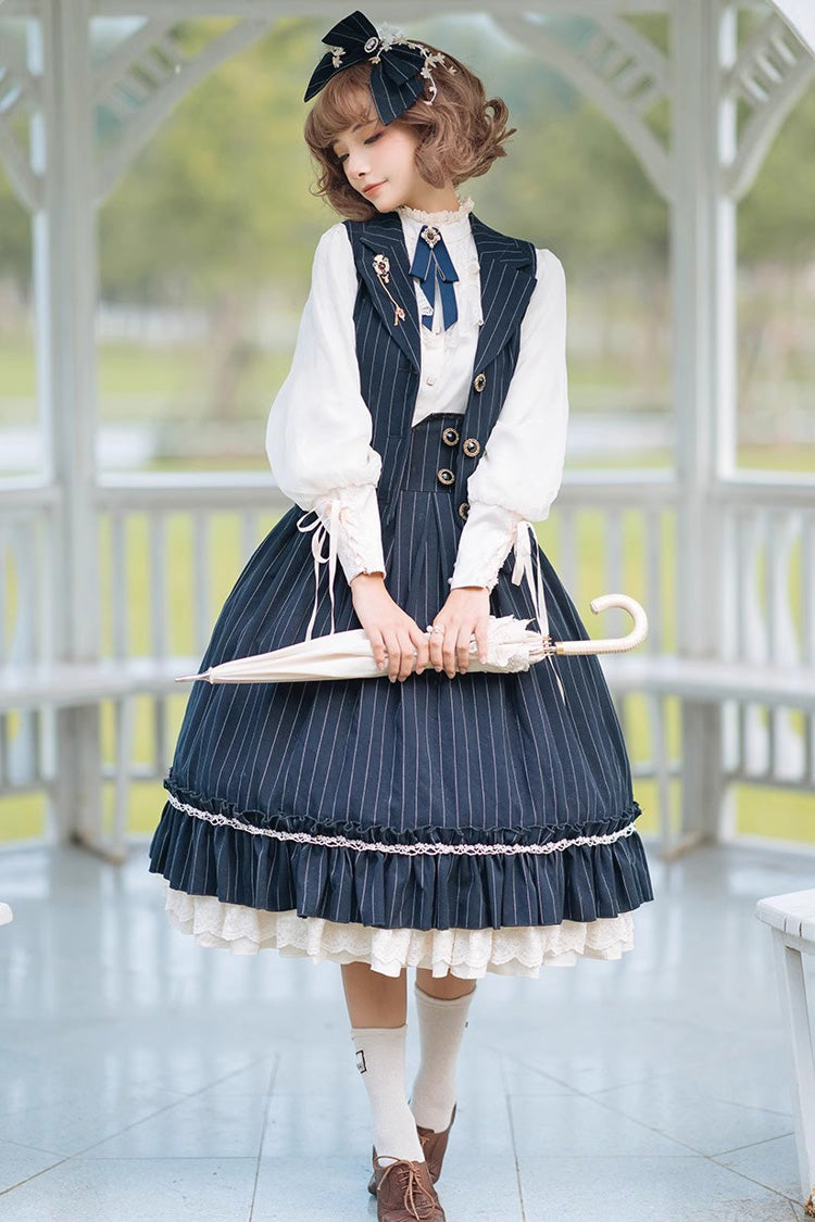 Striped Print Ruffled Elegant College Sweet Skirt - 3 Tones