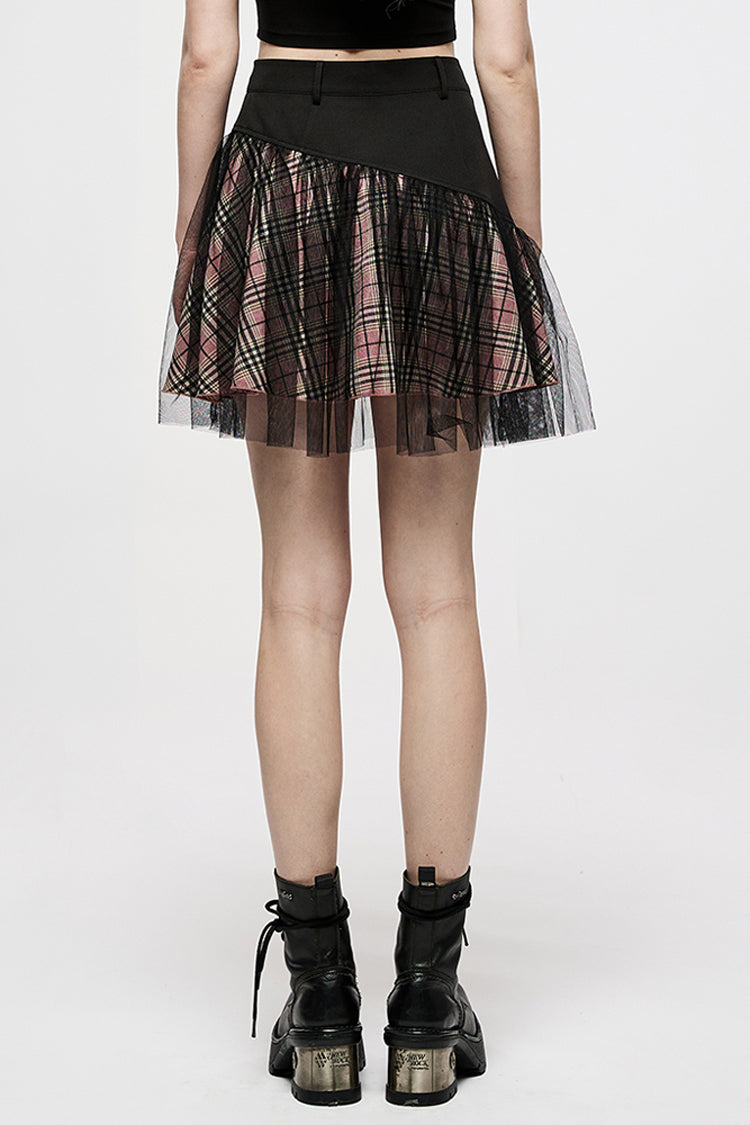 Pink & Black Punk Mesh Skirt with Pocket Accents & Waist Detail
