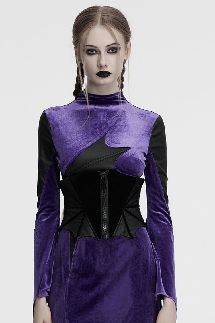 Gothic Underbust Corset for Her with Batwing & Lace-Up Front