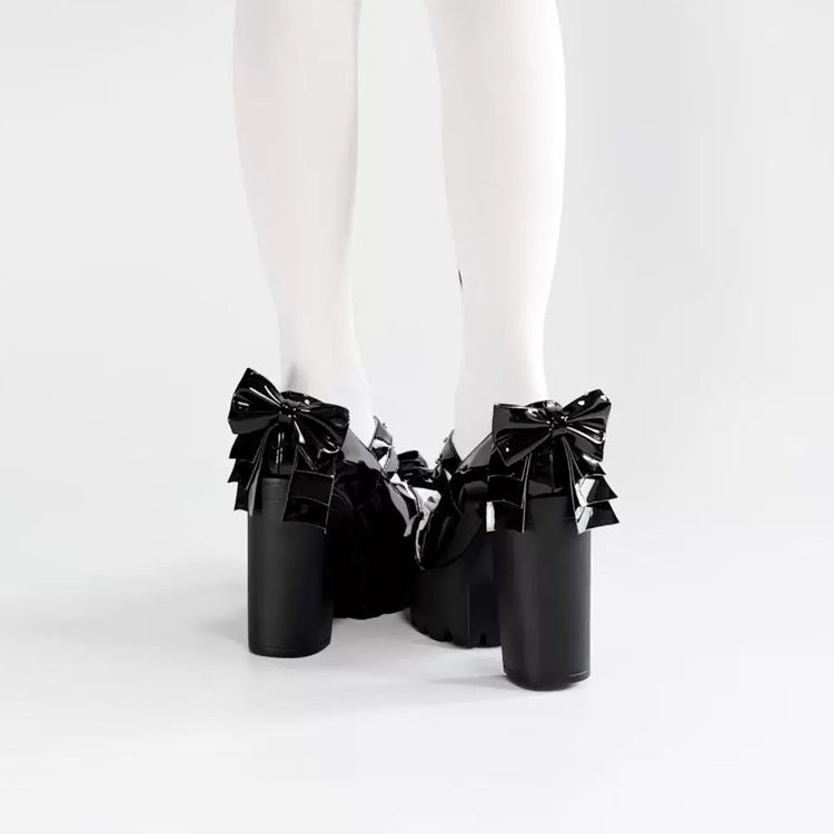 Gothic Punk Princess Heels with Chain & Bow Cross Accent