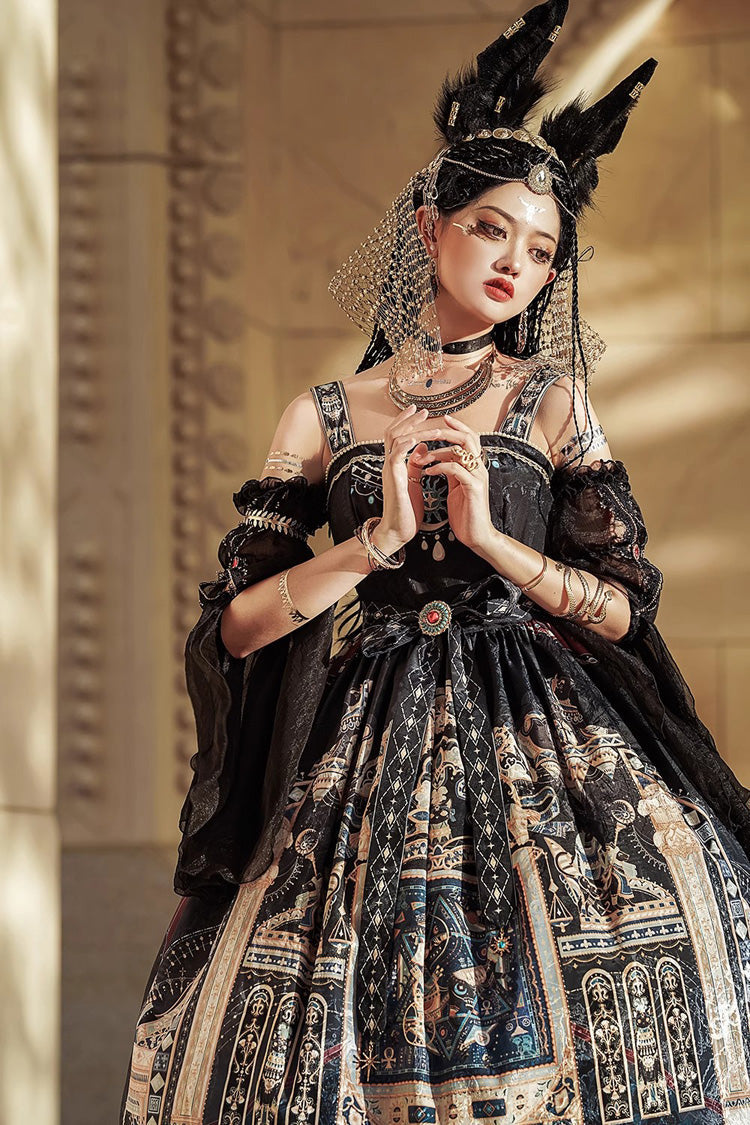Egyptian Style Print Ruffle Gothic Lolita Dress