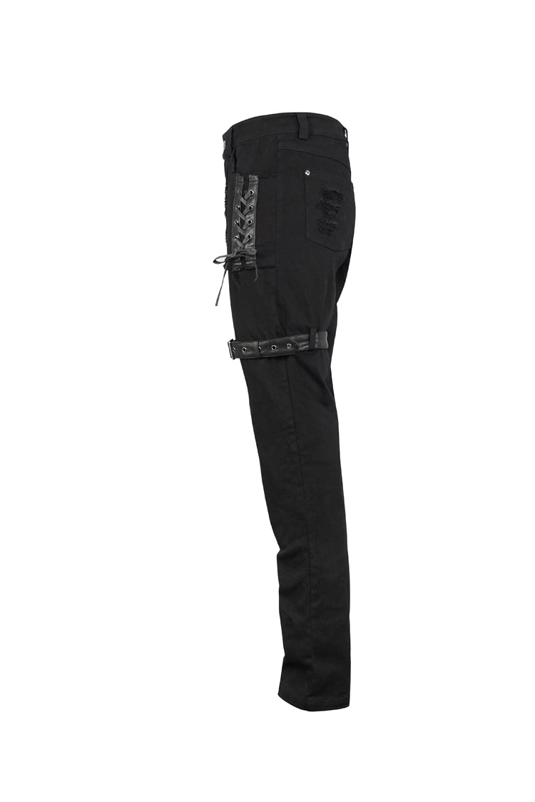 Carbon Lace-Up Leg Loops Punk Trousers for Men