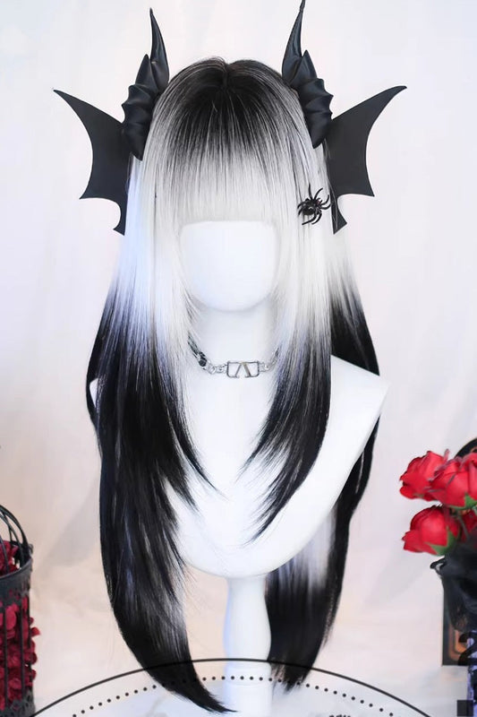 Ombre Gothic Sweet Lolita Long Straight Wig - Black to White