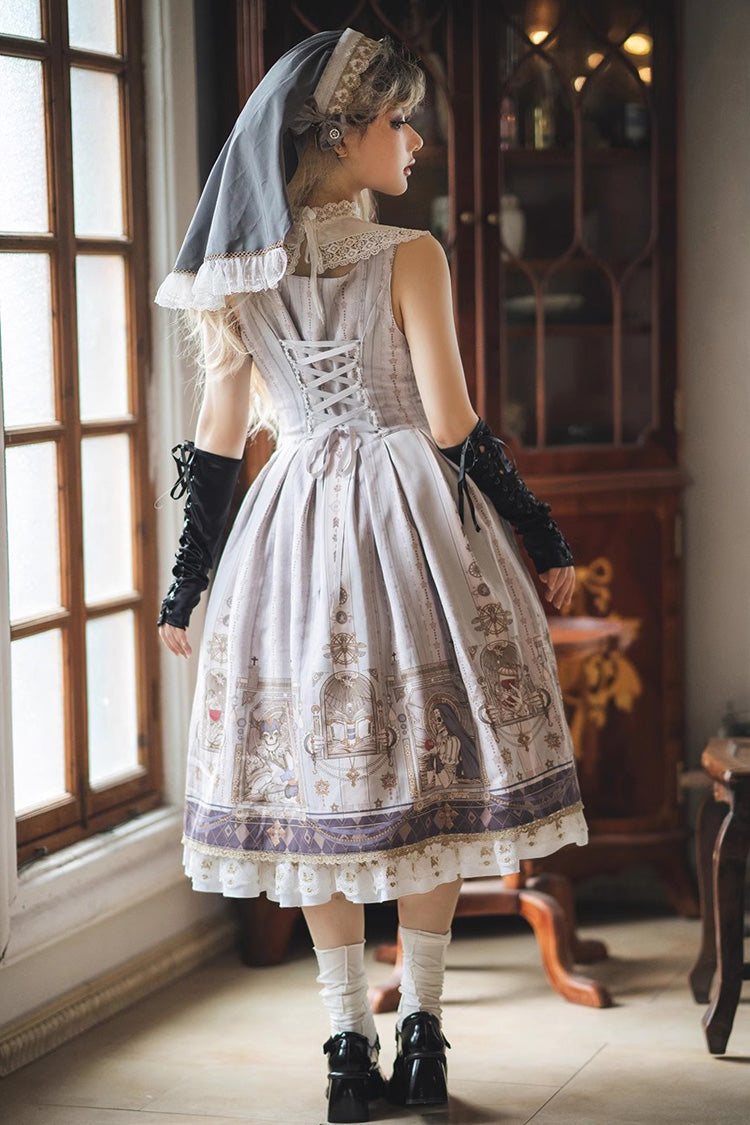 Printed Jumper Dress with Ruffles - Sweet Gothic Lolita