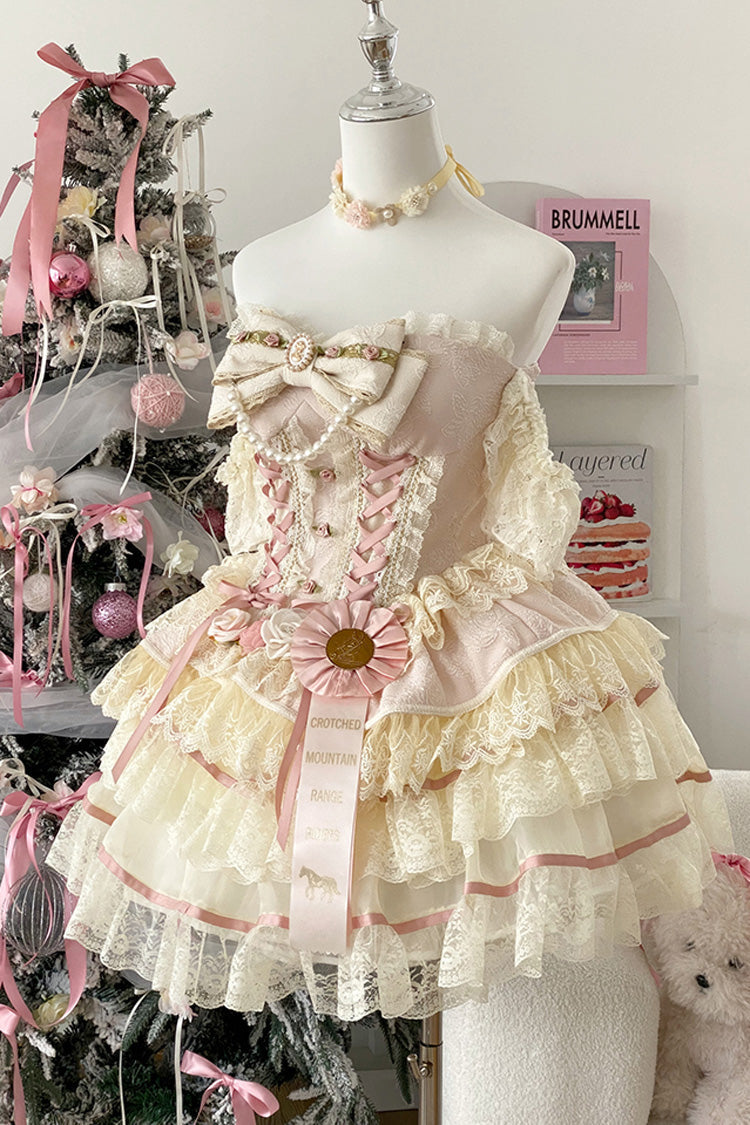 Rose Petal Triple-Tier Bow Lace Gorgeous Lolita Skirt - Sweet Tea Rose Dew