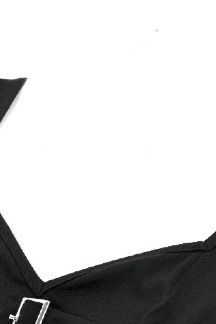 Long-Sleeve Punk Top with Buckled Straps and Mesh Panels