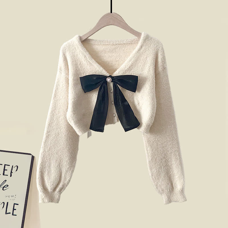 Bow Knot Cardigan Sweater Flouncing Slip Dress modakawa