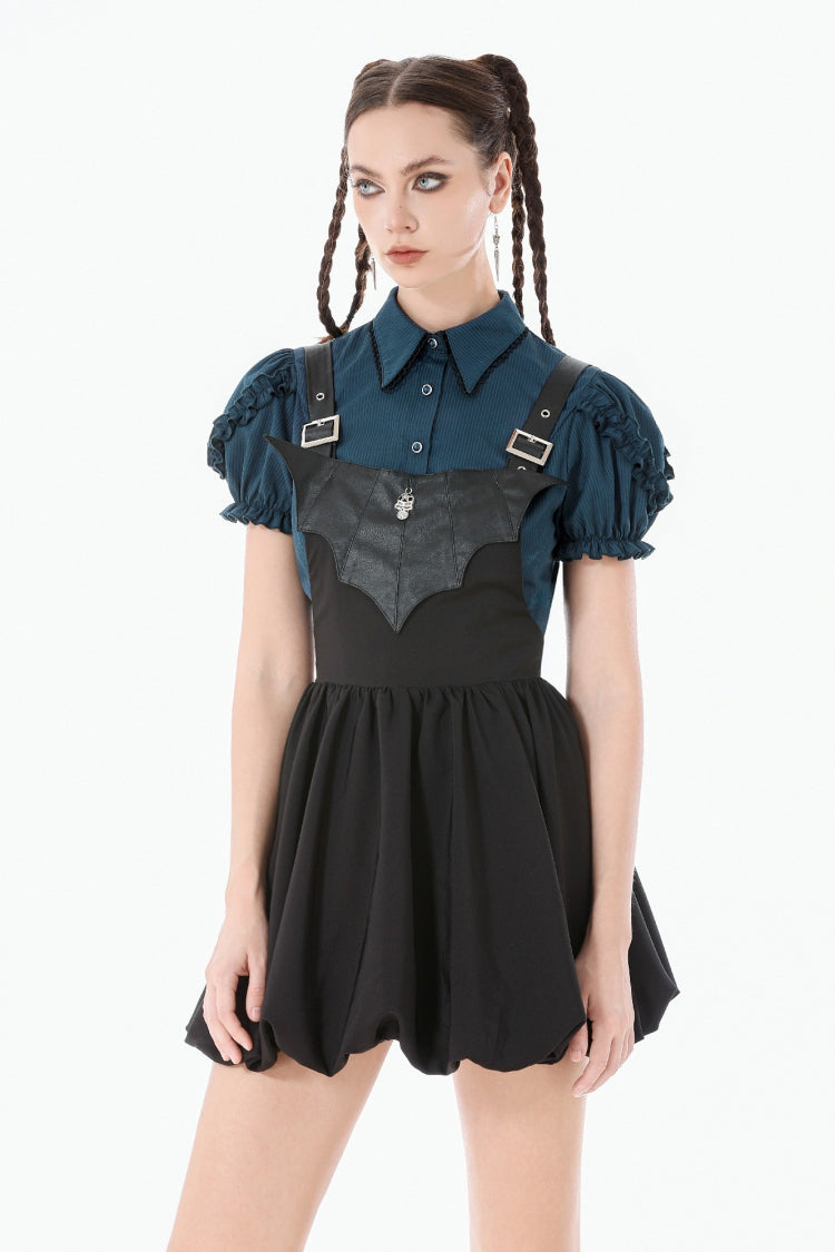 Gothic Suspender Dress with Bat Wing Buckles and Tail for Graduation