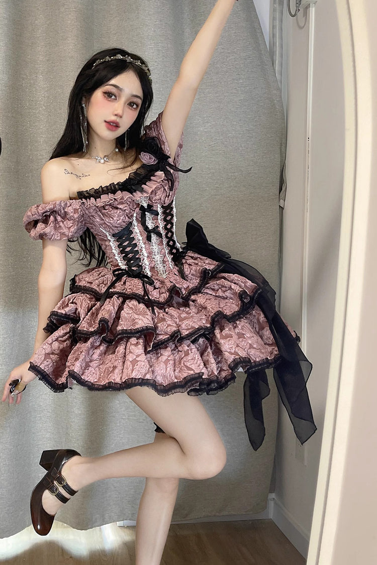 Pink Medea Kiss Short-Sleeved Gothic OP Tiered