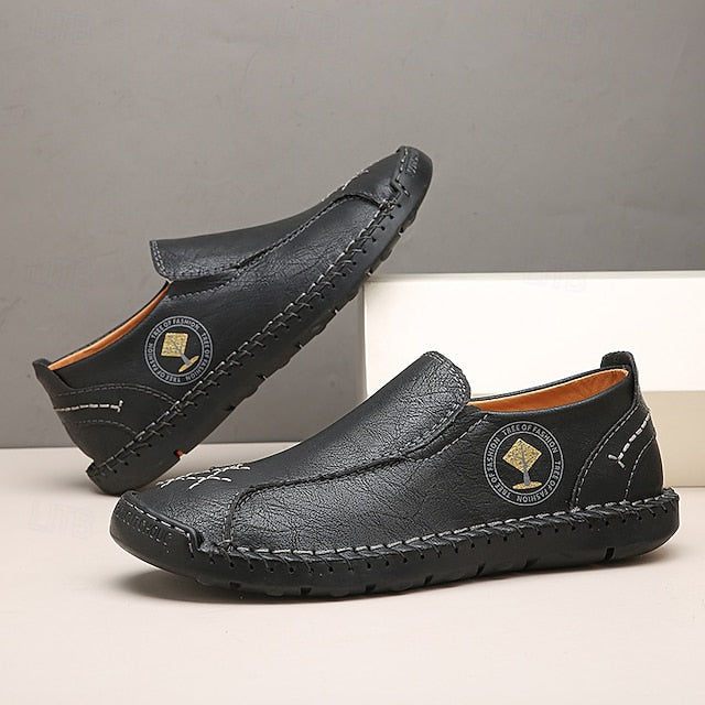 Moccasins Leather Genuine – Men's Beige Faux Handmade