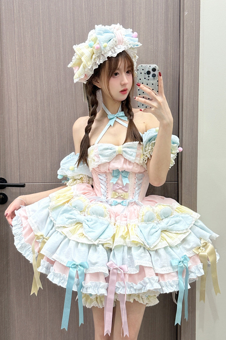 Ribbon Dance Multi-Layered Ruffled Lace-Up Princess Dress