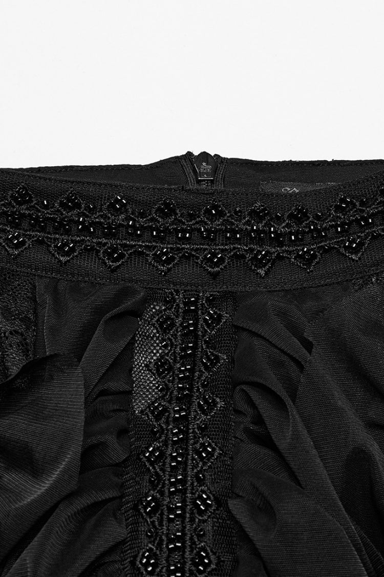 Black Short Sleeves Ruffle Stitching Lace Gothic Layered Ball Gown