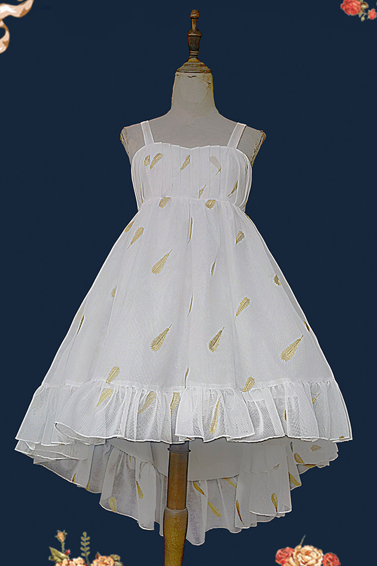 Feather Snowflake Embroidery Sleeveless Ruffle Bow Sweet Lolita JSK in Three Shades