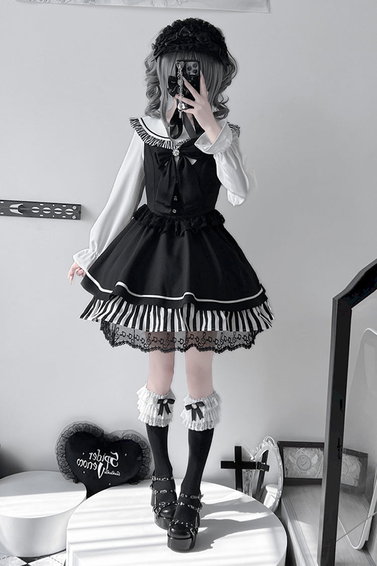 Noir Striped Bow Lace Jirai Kei JSK - Twilight Song