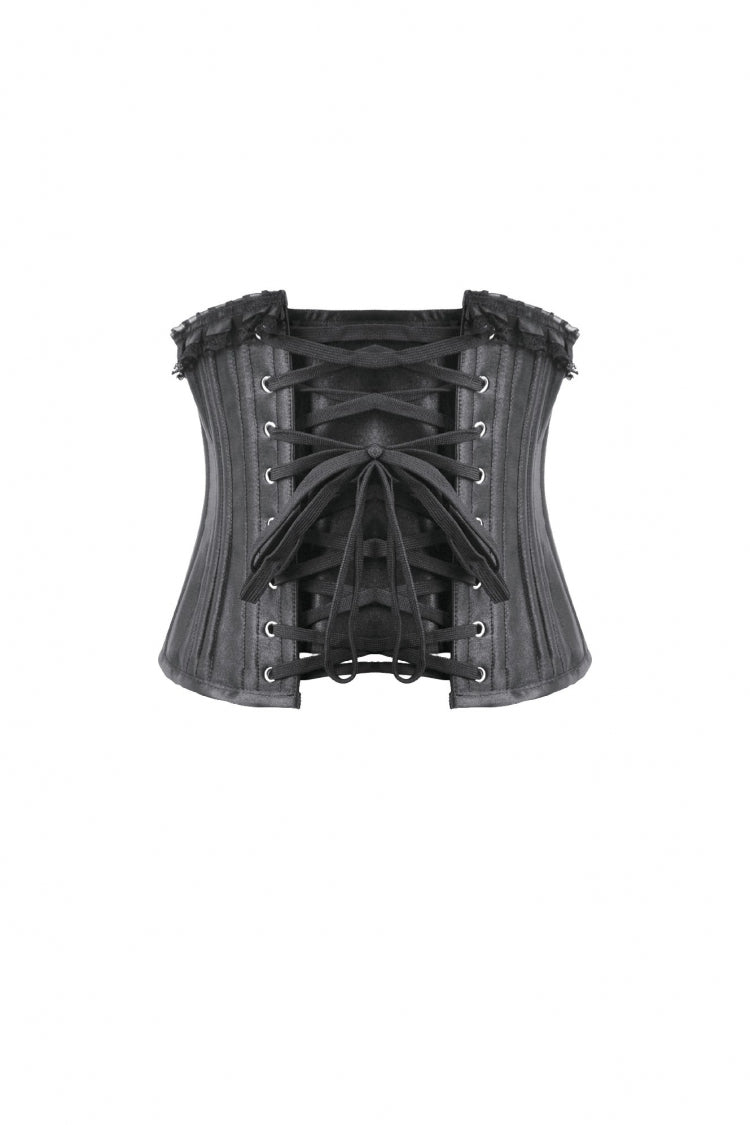 Matte Black Lace-Up Underbust Corset with Sheer Panels - Punk Style