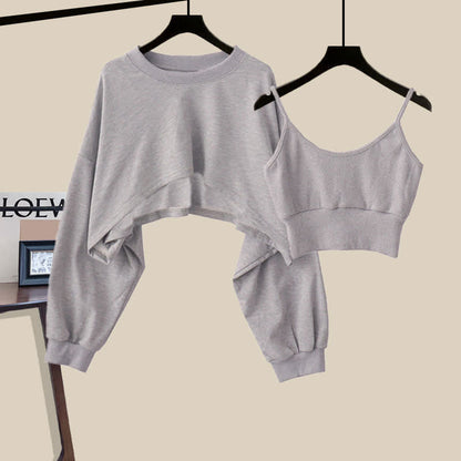 Sweet Tank Top Sweatshirt Casual Pants Set