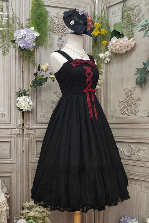 Vintage Rose Multi-Layer Embroidered Sweet Lolita JSK - Black Ruffled Elegance