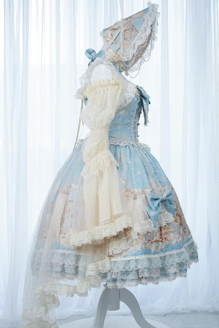 Unicorn Print Sleeveless Multi-Layer Embroidery Bow Lace Sweet Lolita Jumper Gown