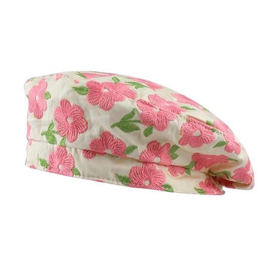 Sweet Floral Embroidery Beret Hat