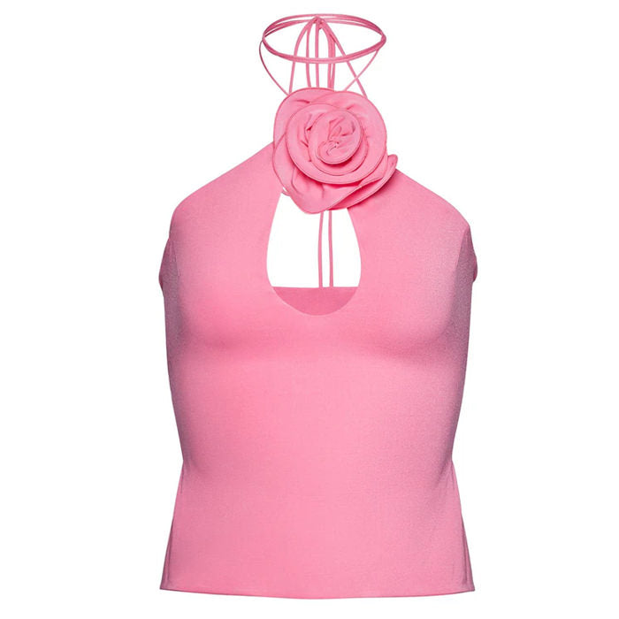 Chic Pink Rose Halter Top