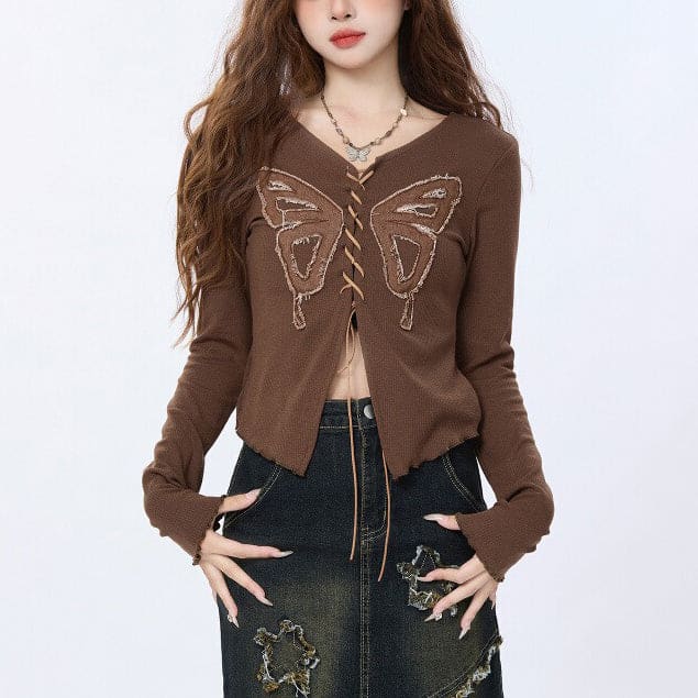 Front Lace Butterfly Top - Tops