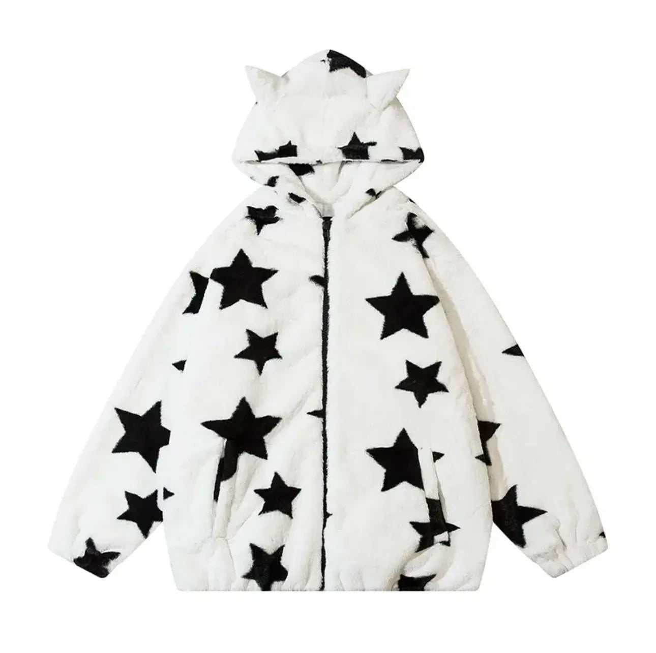 Fuzzy Star Oversized Zip Up Hoodie