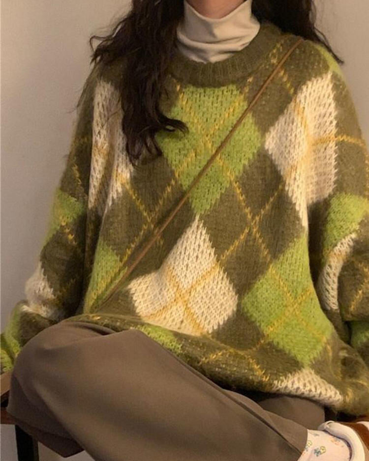 Vintage Green Argyle Sweater