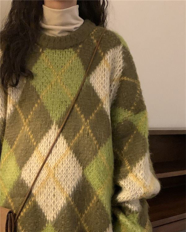 Vintage Green Argyle Sweater