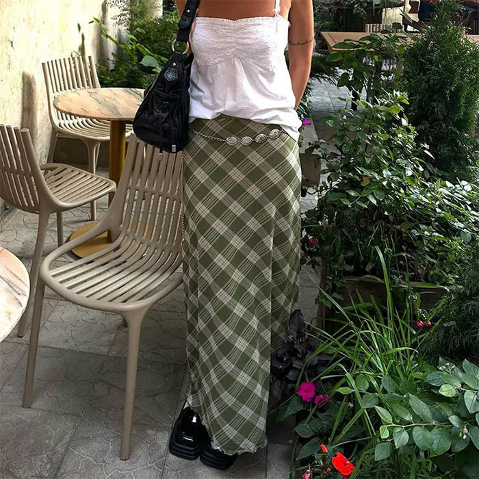 Green Plaid Maxi Skirt